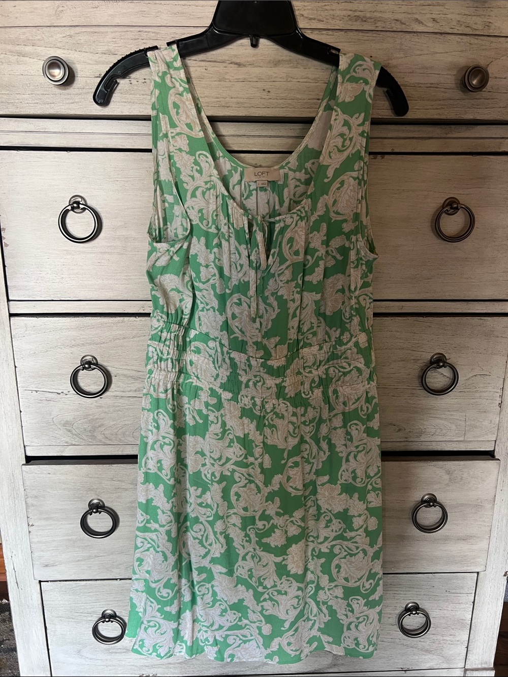 LOFT Mint Green and White Paisley Midi Dress Lg